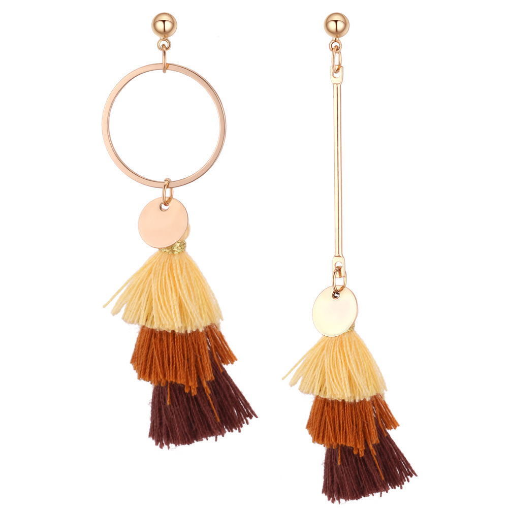 Colorful Layered Tassel Earrings Bohemian Dangle Drop Tiered Tassel Druzy Stud Earrings Women Gifts
