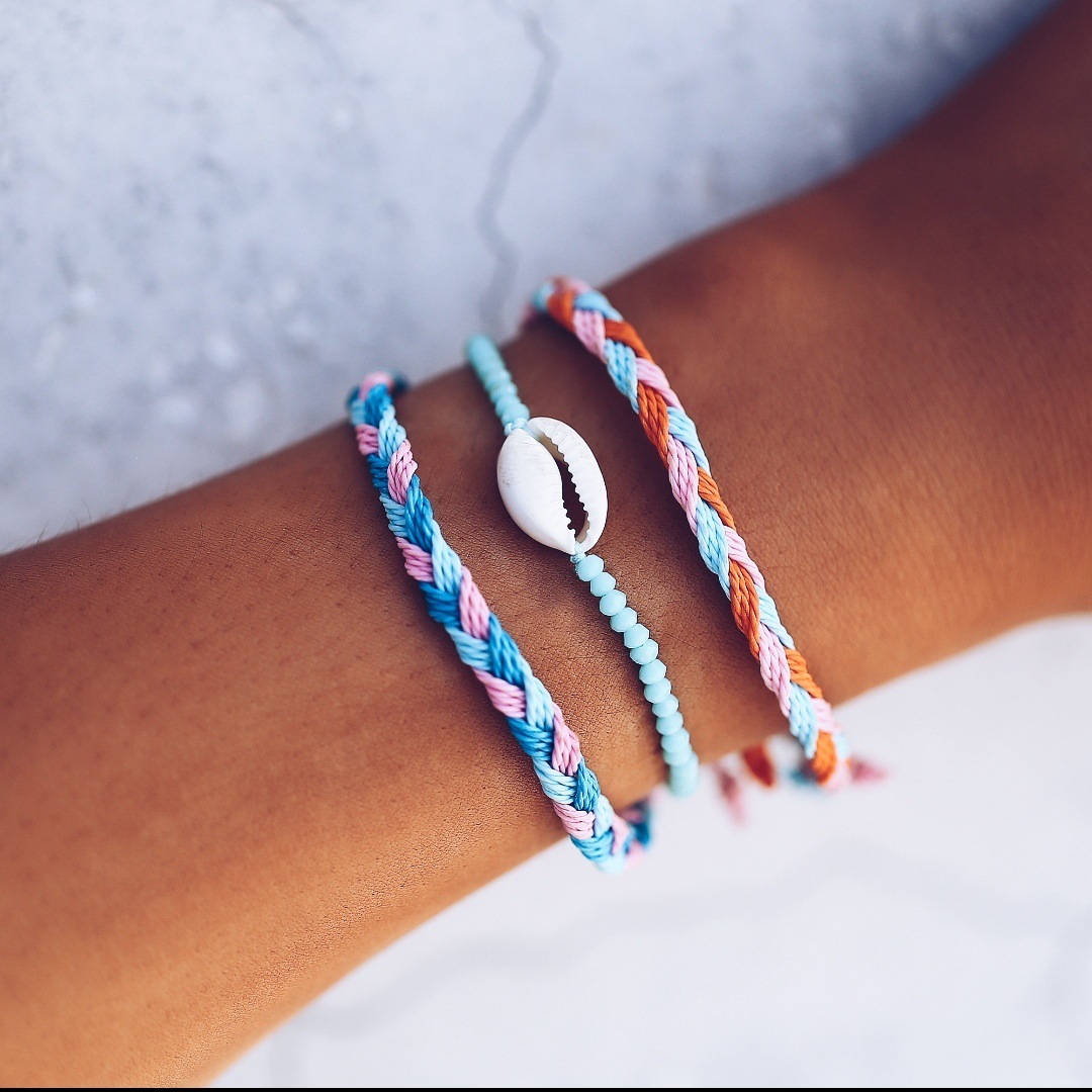 3PCS/SET Wave Bracelet,Navy Style Velvet Hand-woven Knit Knot Bracelet Three-piece Suit for Women Girls Holiday Jewelry
