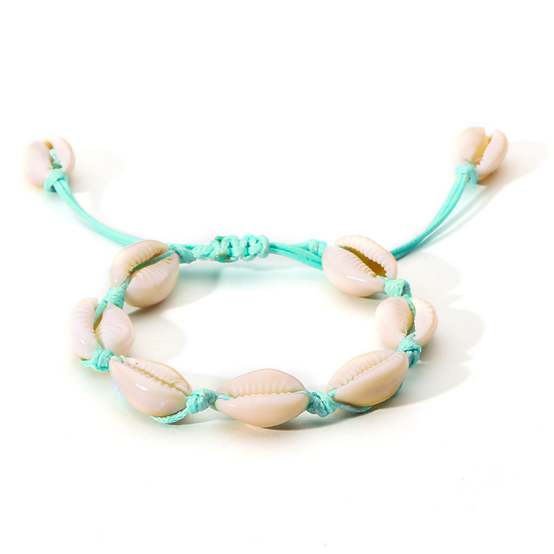 Handwoven Cobalt Shell Anklet Bracelets Natural Cowrie Beads Hawaiian Beach Foot Jewelry for Women Girl