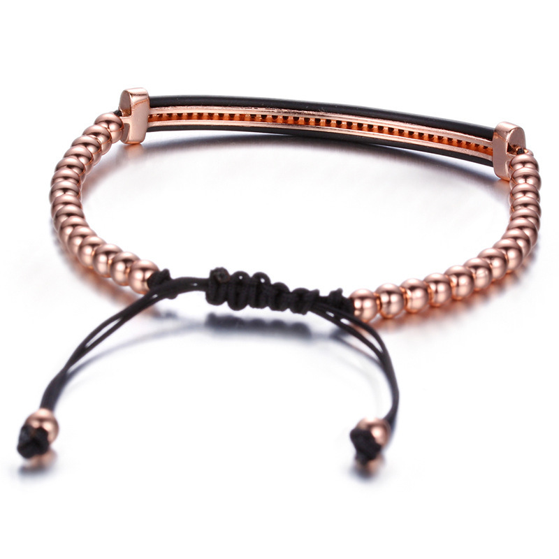 CZ  Love Knot Symbol Black Cotton Braided Woven Cord Bracelet