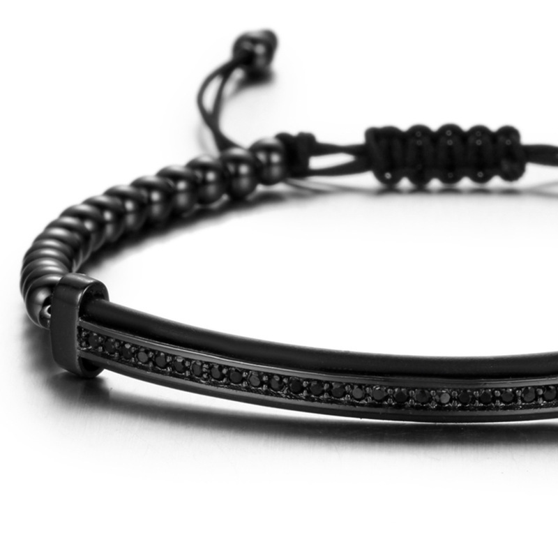 CZ  Love Knot Symbol Black Cotton Braided Woven Cord Bracelet