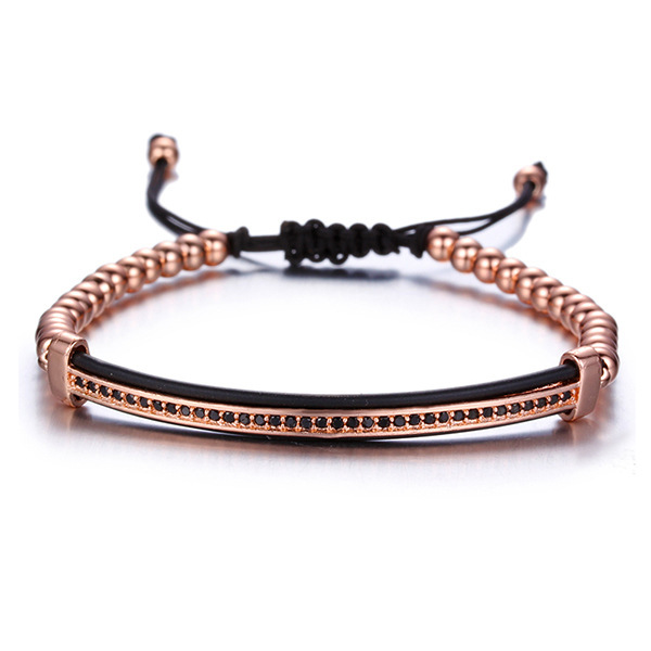 CZ  Love Knot Symbol Black Cotton Braided Woven Cord Bracelet