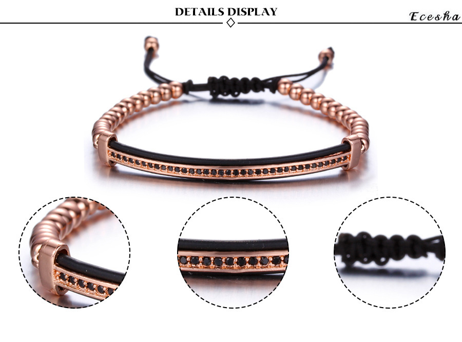 CZ  Love Knot Symbol Black Cotton Braided Woven Cord Bracelet