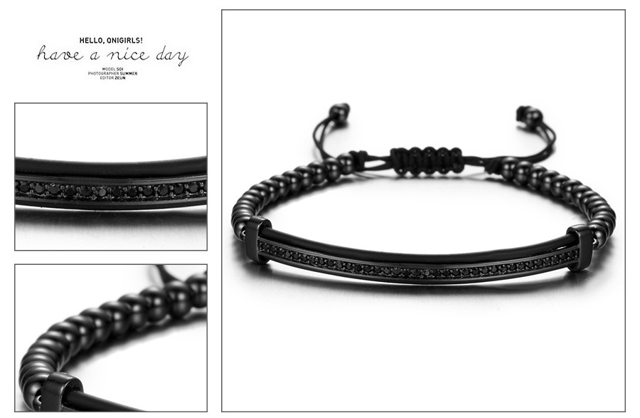 CZ  Love Knot Symbol Black Cotton Braided Woven Cord Bracelet