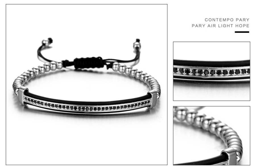 CZ  Love Knot Symbol Black Cotton Braided Woven Cord Bracelet