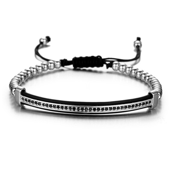 CZ  Love Knot Symbol Black Cotton Braided Woven Cord Bracelet