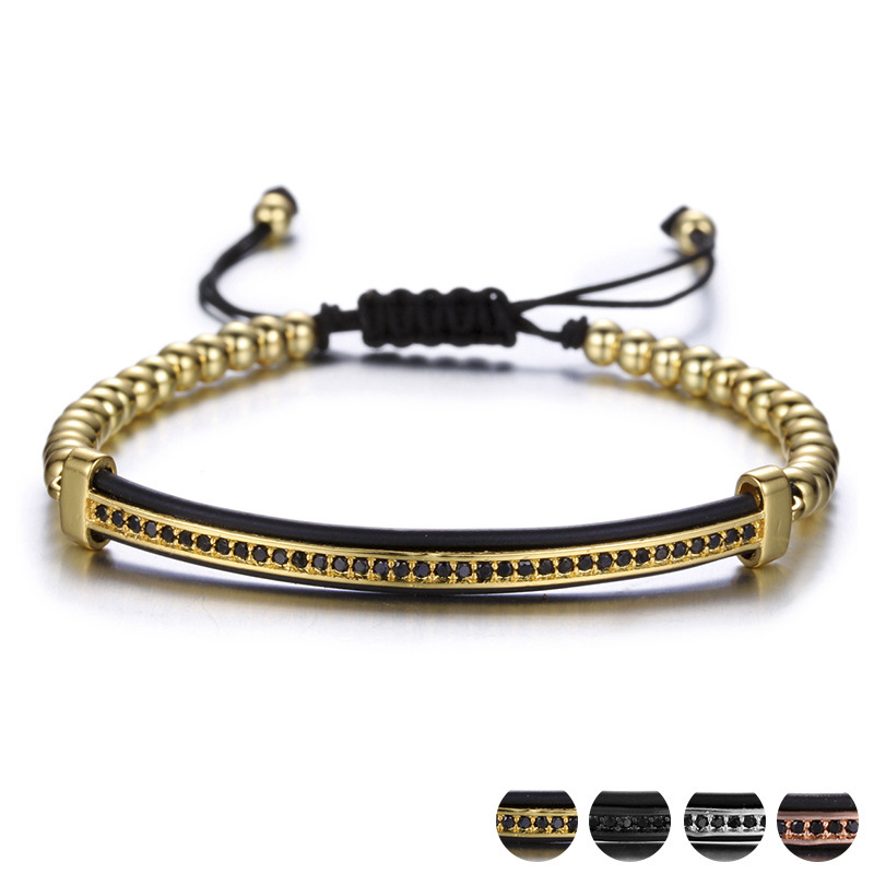 CZ  Love Knot Symbol Black Cotton Braided Woven Cord Bracelet