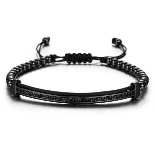 CZ  Love Knot Symbol Black Cotton Braided Woven Cord Bracelet