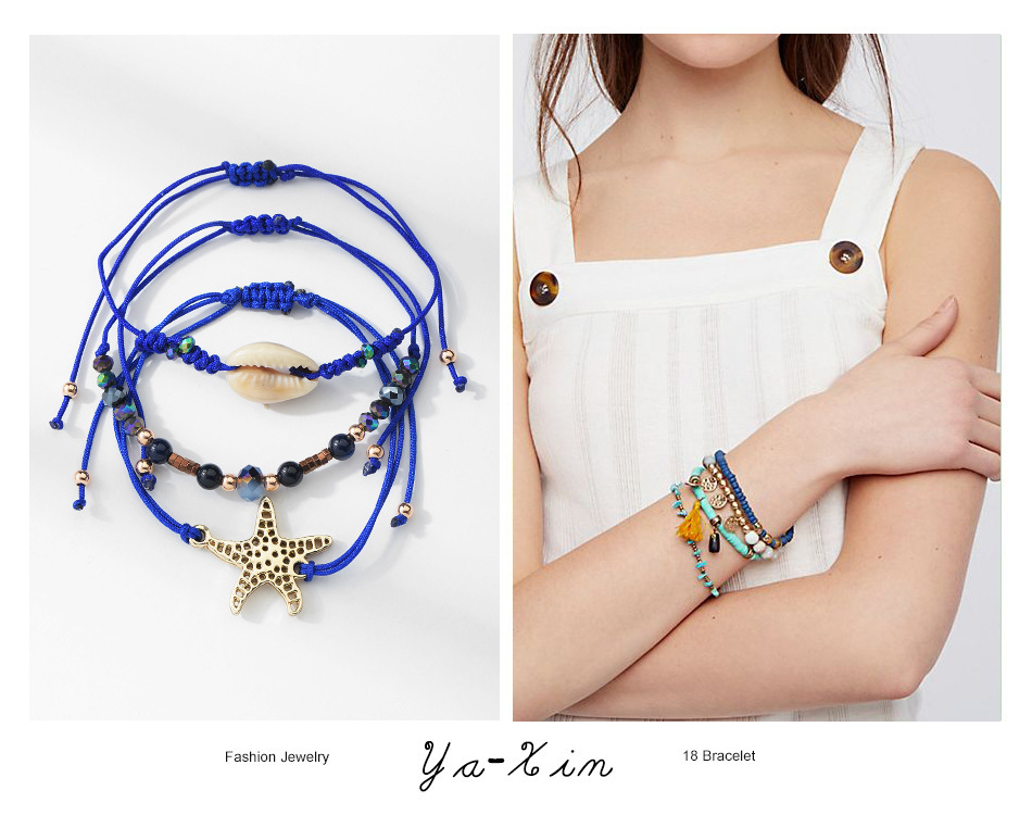 3 Pcs Set White Blue Bohemian Beaded Mountain Compass Pendant Bracelets Adjustable Woven Rope Bangles for Women
