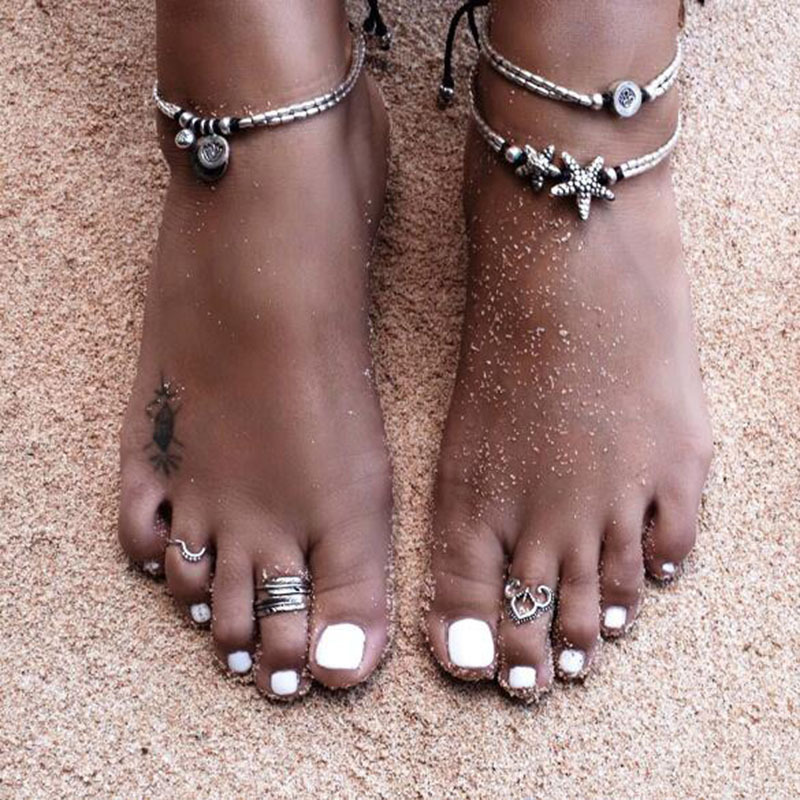 Boho Starfish Anklets Vintage Ankle Bracelets Silver Beach Pendant Anklet for Women and Girls