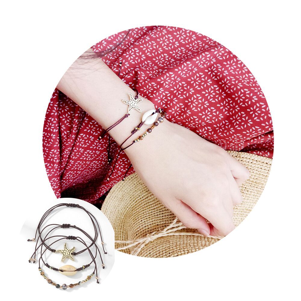 3 Pcs Set White Blue Bohemian Beaded Mountain Compass Pendant Bracelets Adjustable Woven Rope Bangles for Women