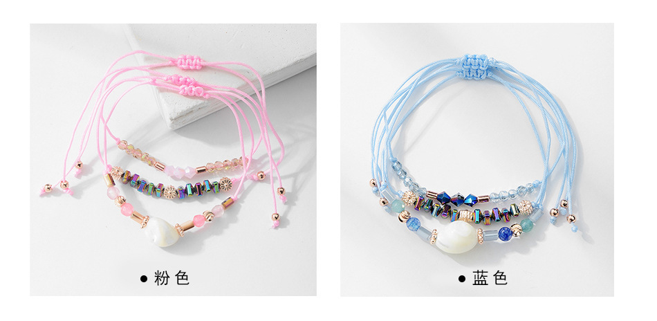 3 Pcs Bohemian Handmade Braided Ocean Tortoise Wave Pendant Bracelets Anklets 3D Crystal Anklet Adjustable