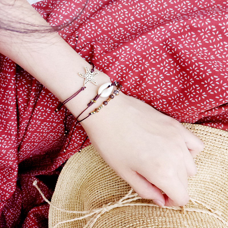 3 Pcs Set White Blue Bohemian Beaded Mountain Compass Pendant Bracelets Adjustable Woven Rope Bangles for Women