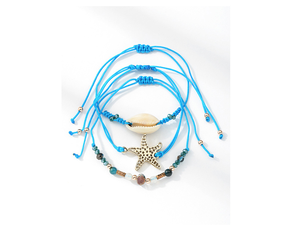 3 Pcs Set White Blue Bohemian Beaded Mountain Compass Pendant Bracelets Adjustable Woven Rope Bangles for Women