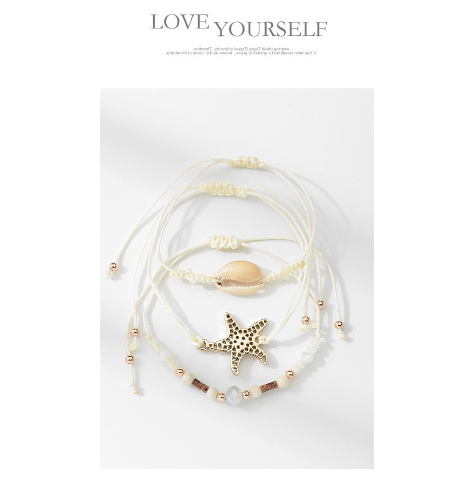 3 Pcs Set White Blue Bohemian Beaded Mountain Compass Pendant Bracelets Adjustable Woven Rope Bangles for Women