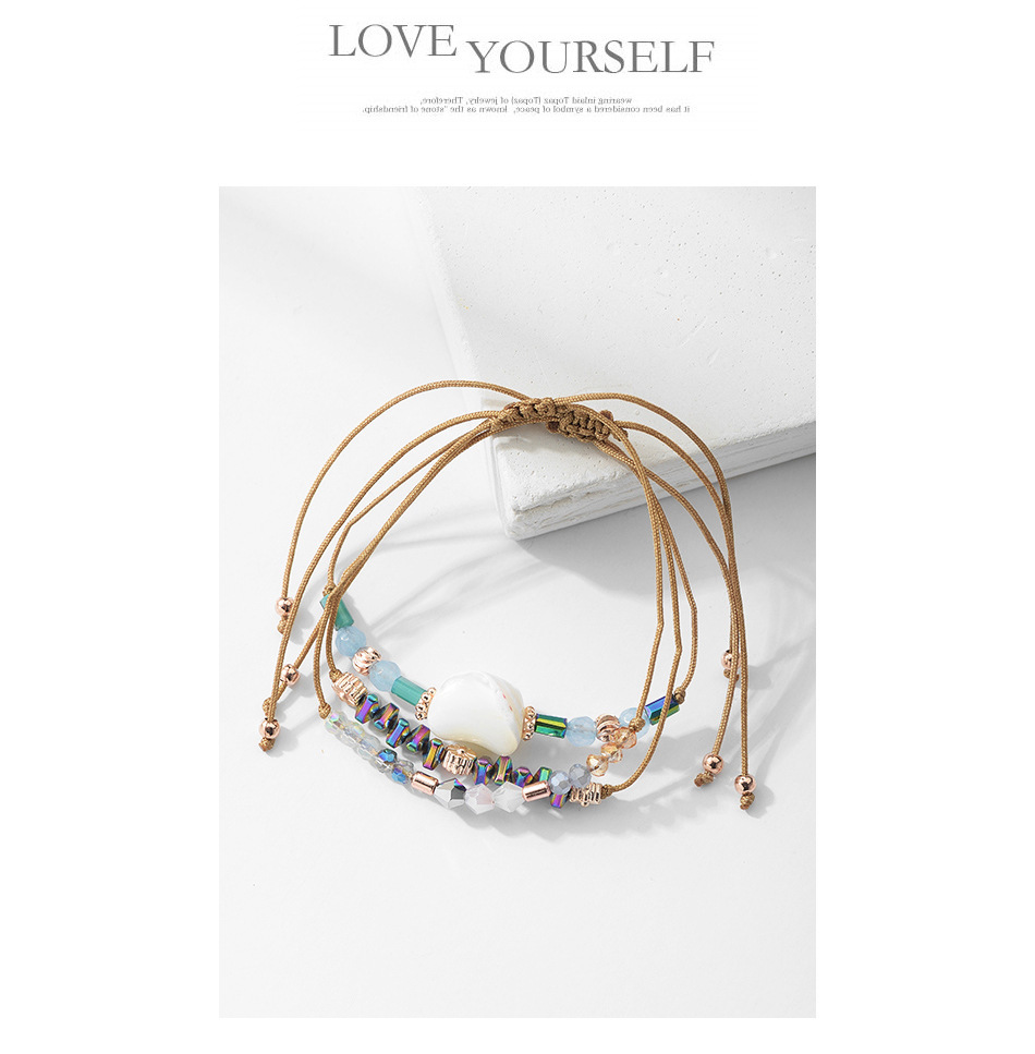 3 Pcs Bohemian Handmade Braided Ocean Tortoise Wave Pendant Bracelets Anklets 3D Crystal Anklet Adjustable