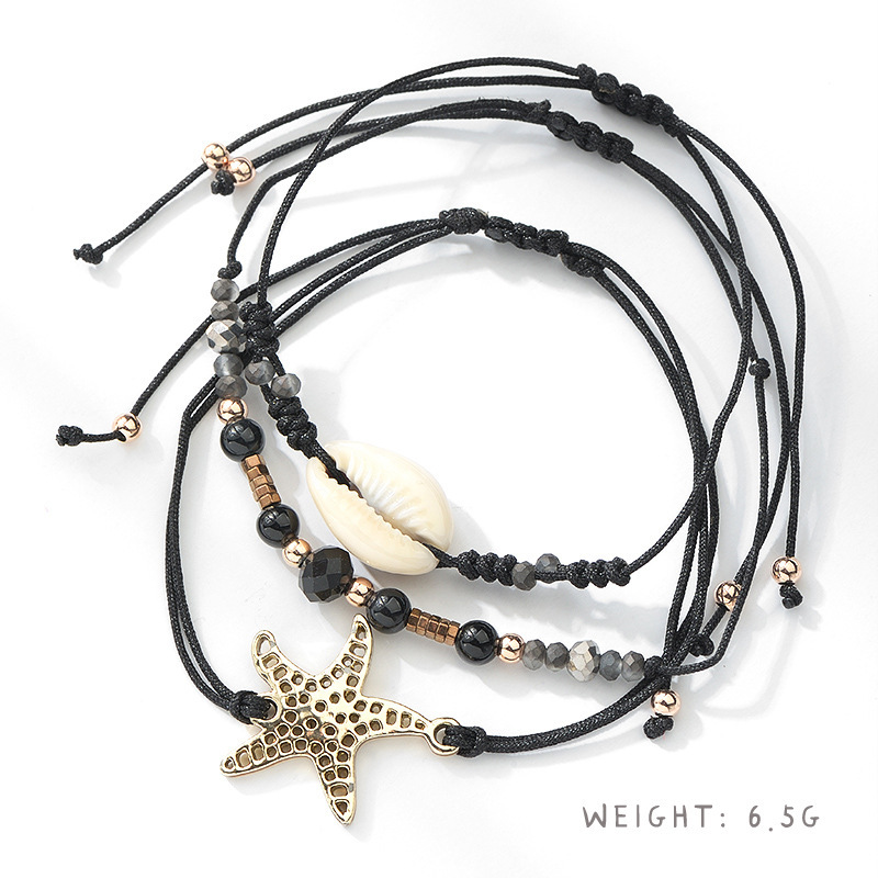 3 Pcs Set White Blue Bohemian Beaded Mountain Compass Pendant Bracelets Adjustable Woven Rope Bangles for Women