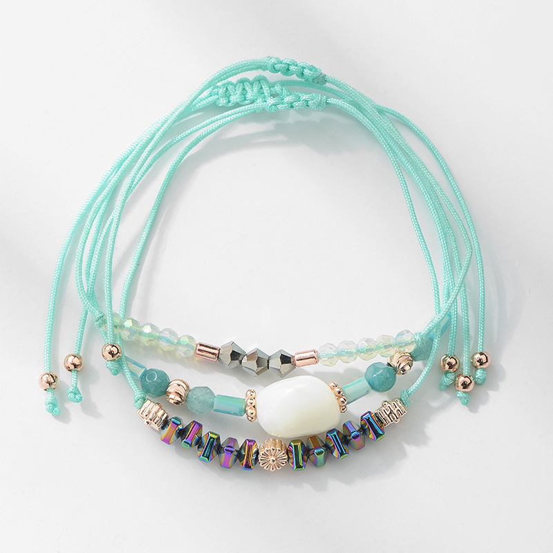 3 Pcs Bohemian Handmade Braided Ocean Tortoise Wave Pendant Bracelets Anklets 3D Crystal Anklet Adjustable