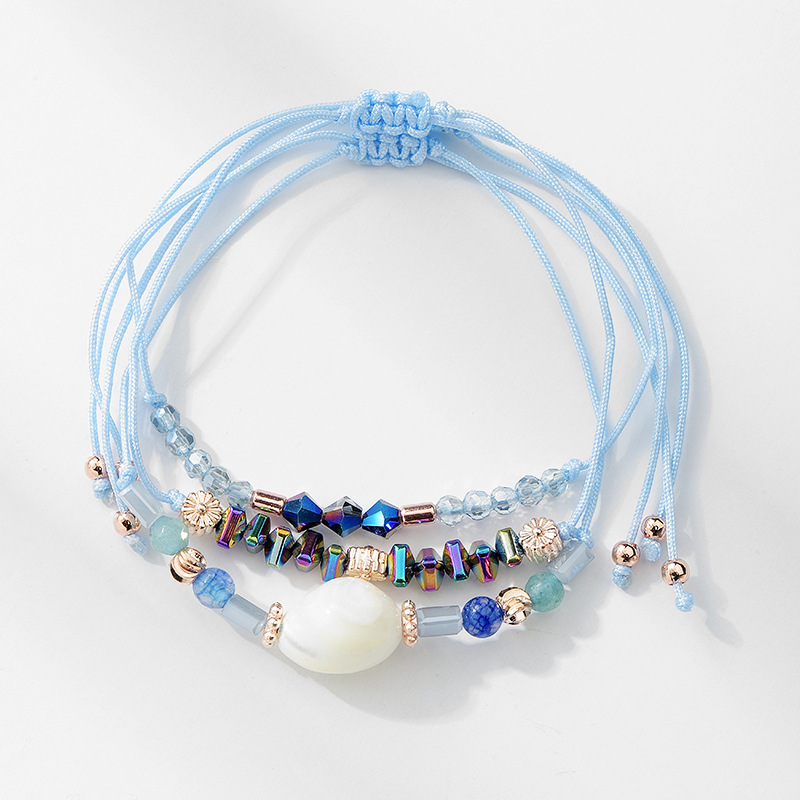 3 Pcs Bohemian Handmade Braided Ocean Tortoise Wave Pendant Bracelets Anklets 3D Crystal Anklet Adjustable