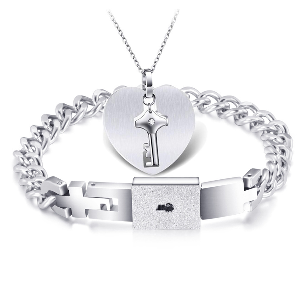 Couples Necklace with Rectangle Titanium Stainless Steel Pendant,His & Hers Matching Set Lovers Gift(Love Devotion)