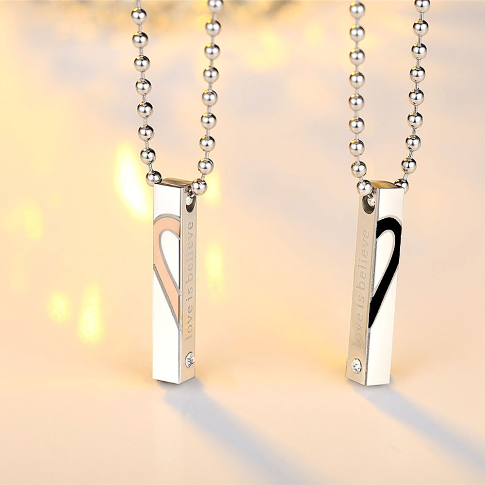 His and Hers Matching Set Couple Titanium"Only You Have My Key" Bangle Bracelet  and Necklace