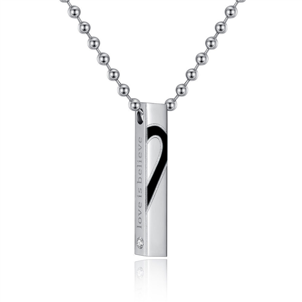Couples Necklace with Rectangle Titanium Stainless Steel Pendant,His & Hers Matching Set Lovers Gift(Love Devotion)