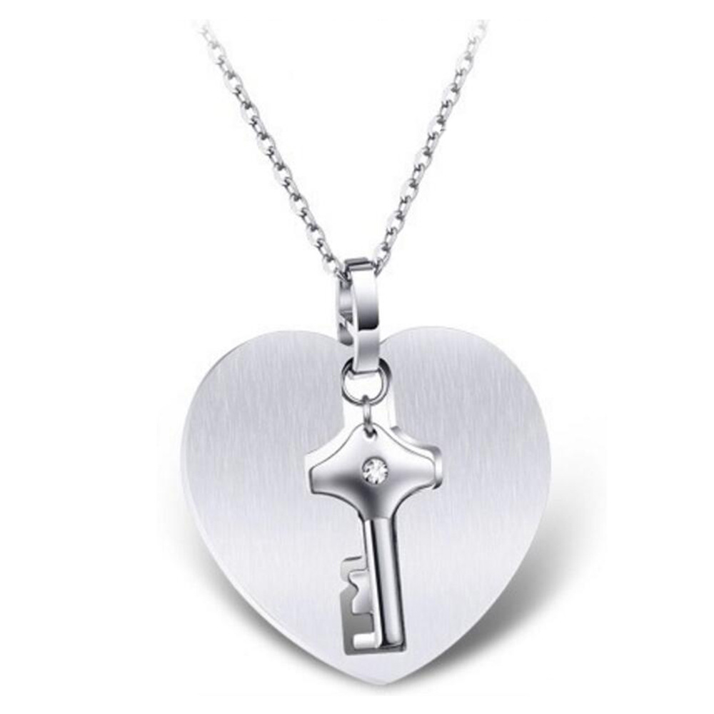 His and Hers Matching Set Couple Titanium"Only You Have My Key" Bangle Bracelet  and Necklace