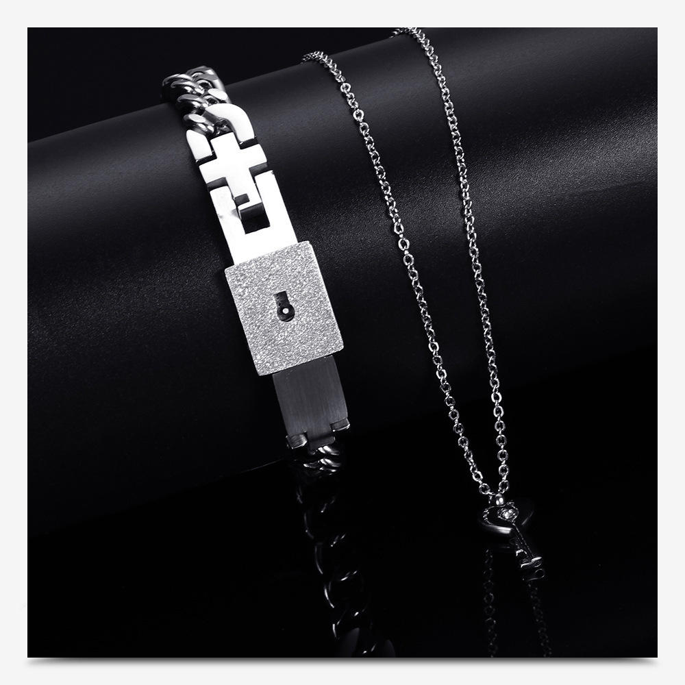 Couples Necklace with Rectangle Titanium Stainless Steel Pendant,His & Hers Matching Set Lovers Gift(Love Devotion)