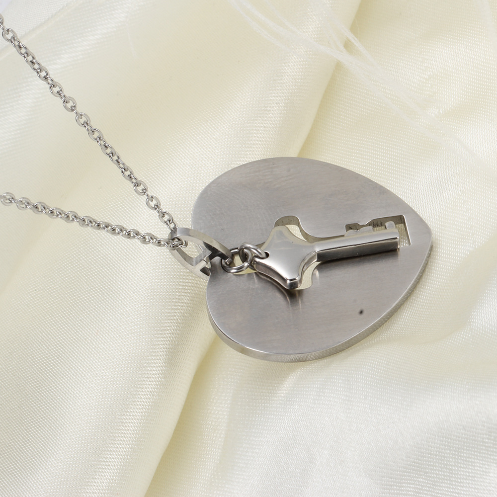 His and Hers Matching Set Couple Titanium"Only You Have My Key" Bangle Bracelet  and Necklace