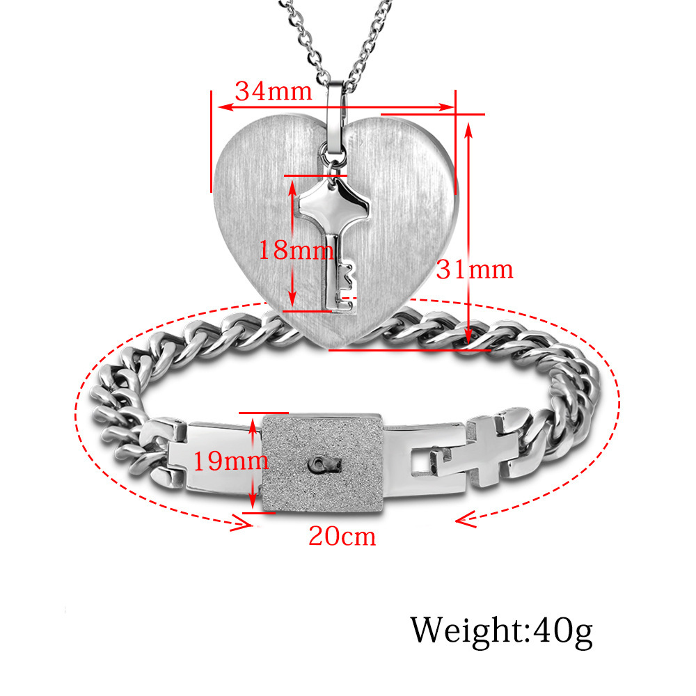 His and Hers Matching Set Couple Titanium"Only You Have My Key" Bangle Bracelet  and Necklace