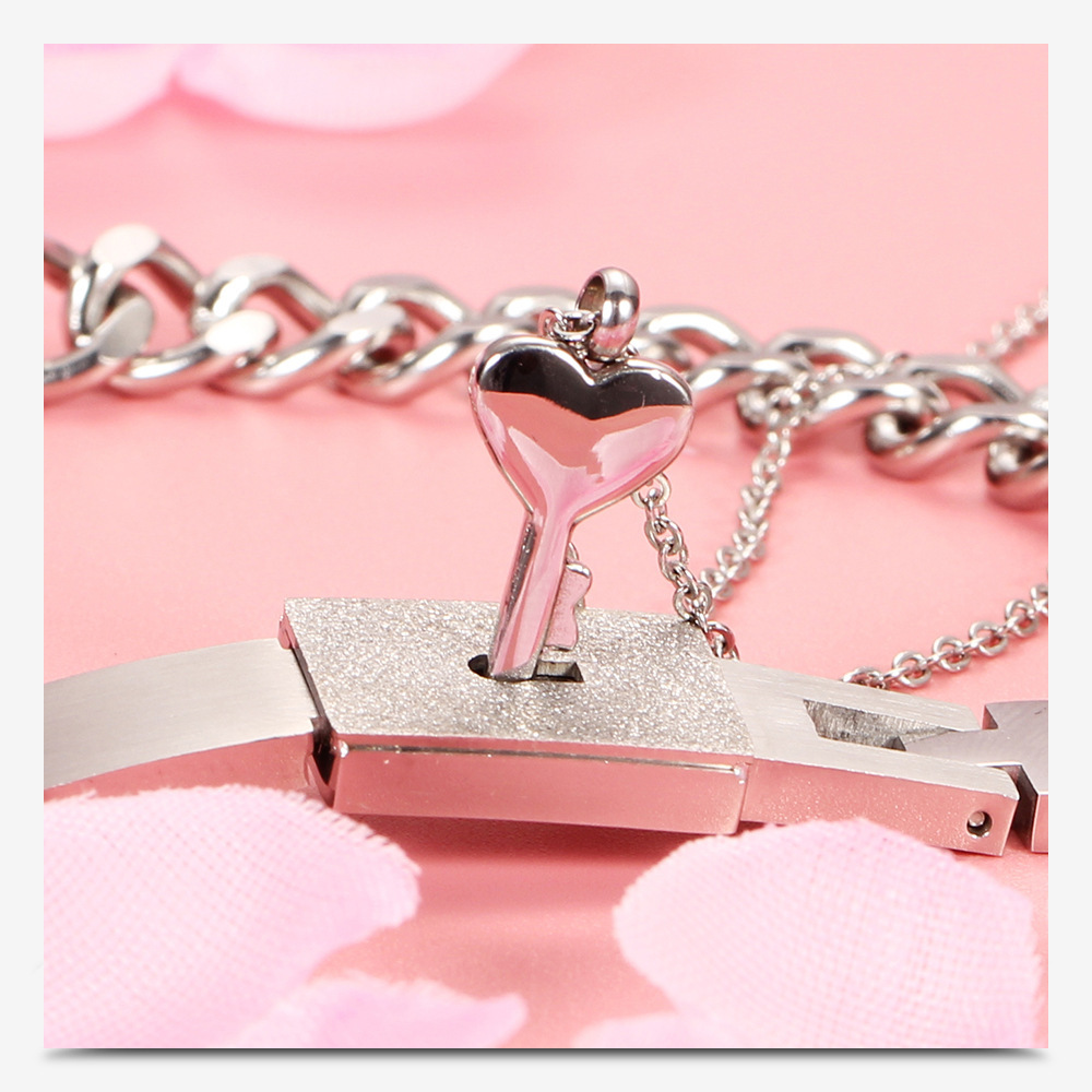 His and Hers Matching Set Couple Titanium"Only You Have My Key" Bangle Bracelet  and Necklace