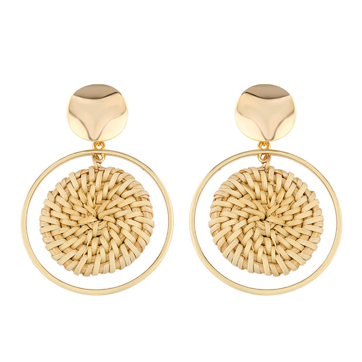 Woven Rattan Earrings Handmade Wicker Earrings Straw Knit Circle Hoop Earrings Lightweight Raffia Braid Drop Dangle Earring for Women Girls