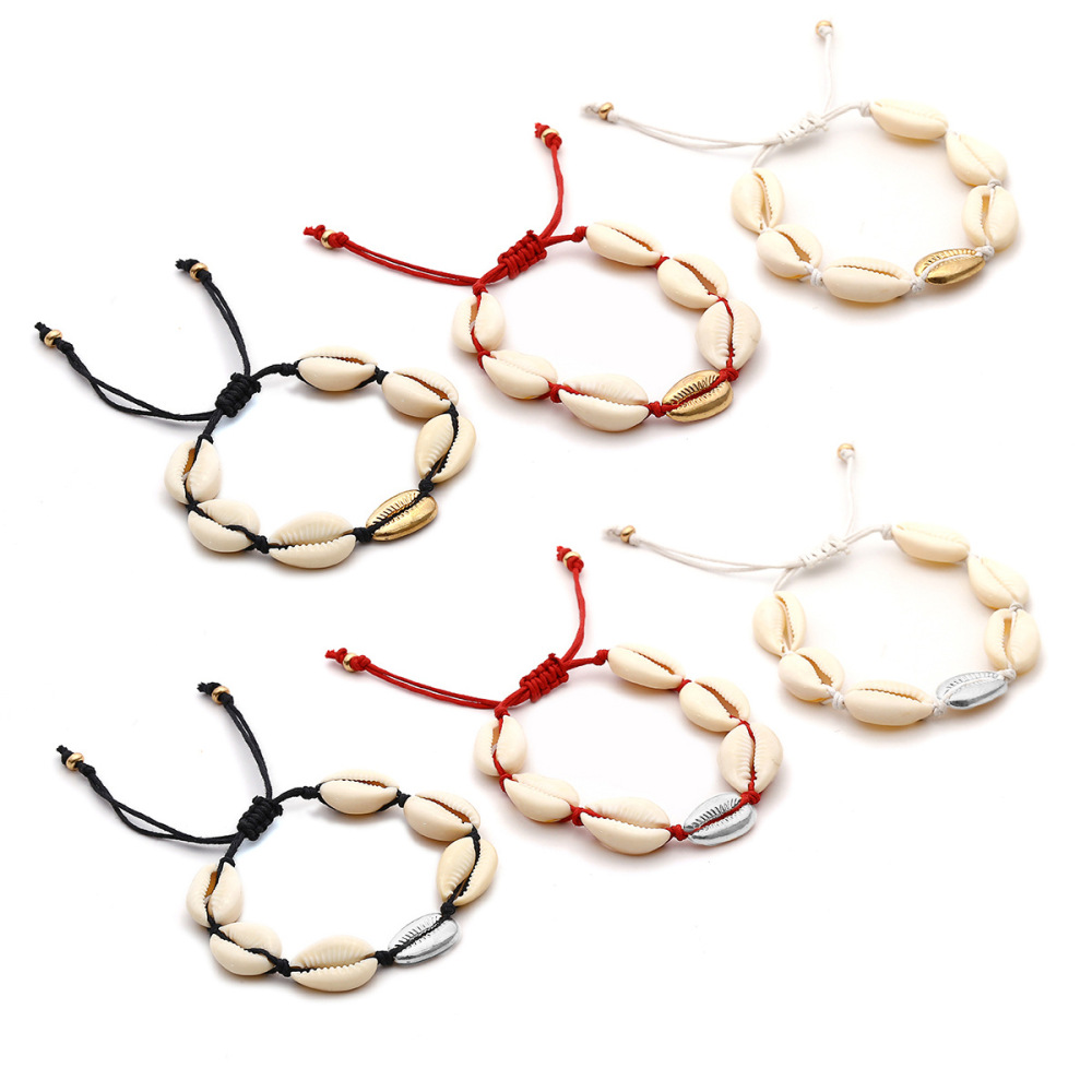 Natural Shell Gold Shell Cowry Beaded Friendship Bracelets Boho Fashion Beach Seashell Strand Bracelets Women Jewelry