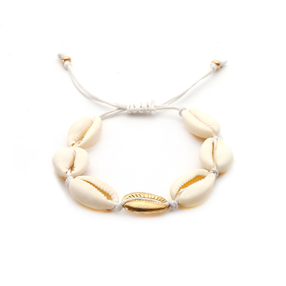 Natural Shell Gold Shell Cowry Beaded Friendship Bracelets Boho Fashion Beach Seashell Strand Bracelets Women Jewelry