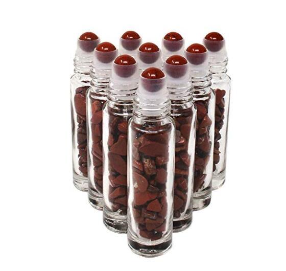 Gems Mini Clear Glass 10 ml Roller Balls for Essential Oils - Small Glass Roller Bottles with Decorative Tops & Tumbled Gemstone Chips Inside