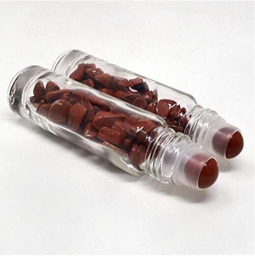 Gems Mini Clear Glass 10 ml Roller Balls for Essential Oils - Small Glass Roller Bottles with Decorative Tops & Tumbled Gemstone Chips Inside