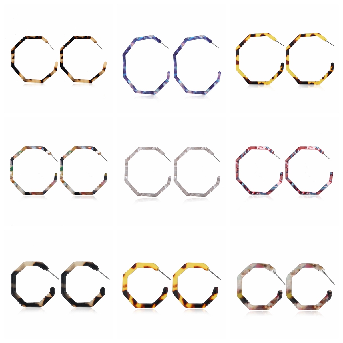 Fashion Geometric Octagon Hexagon Hoop Earrings for Women Girls