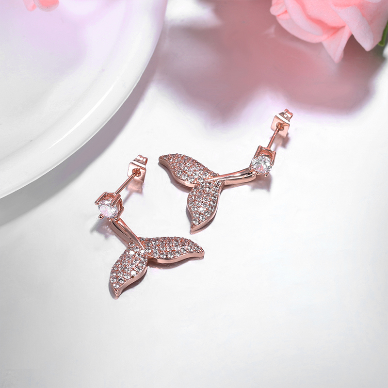 Fish Mermaid Tail Stud Earrings Hypoallergenic Zircon Tipped Dolphin Nickel Free diamond Special for Women Girls