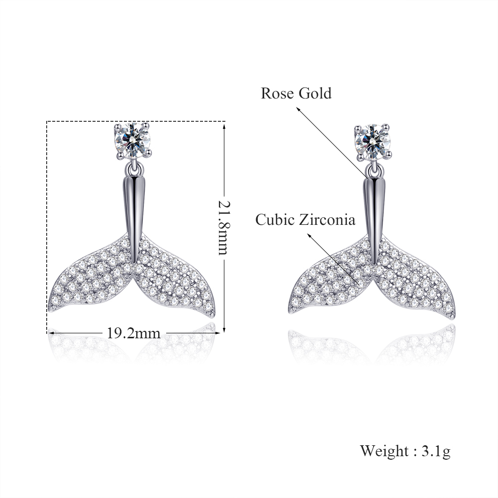 Fish Mermaid Tail Stud Earrings Hypoallergenic Zircon Tipped Dolphin Nickel Free diamond Special for Women Girls