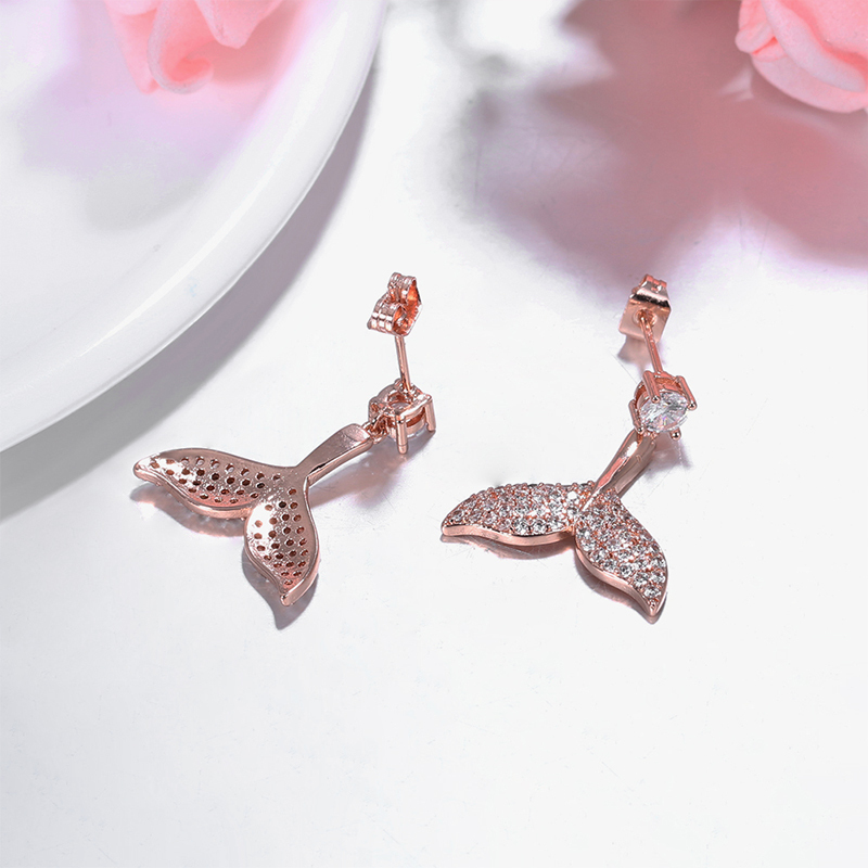 Fish Mermaid Tail Stud Earrings Hypoallergenic Zircon Tipped Dolphin Nickel Free diamond Special for Women Girls