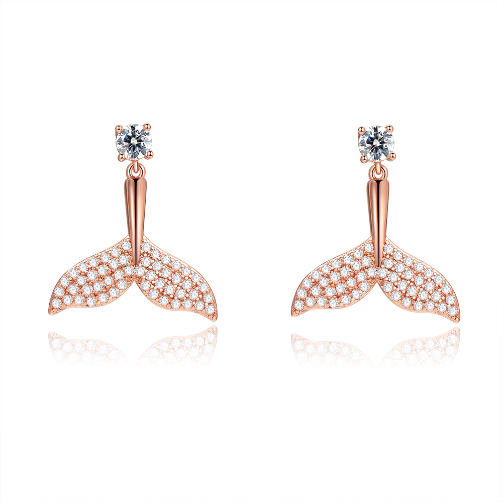 Fish Mermaid Tail Stud Earrings Hypoallergenic Zircon Tipped Dolphin Nickel Free diamond Special for Women Girls