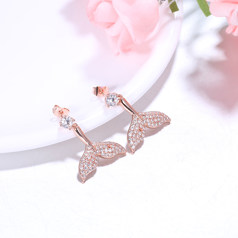 Fish Mermaid Tail Stud Earrings Hypoallergenic Zircon Tipped Dolphin Nickel Free diamond Special for Women Girls