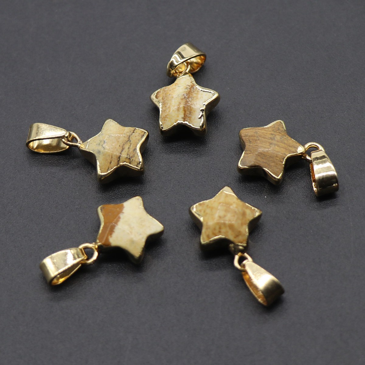 14MM Craved Stars Pendant Necklace with Gold Chain