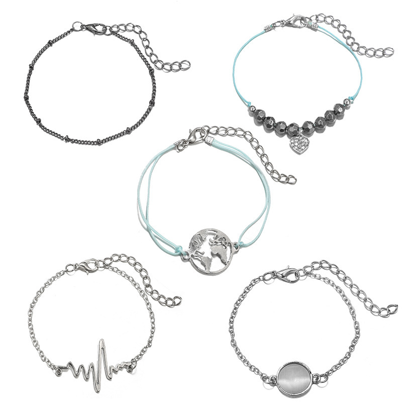 Women's Fashion Multilayer Hollow Circle Flower Lotus Faux Gem Chain Bracelet