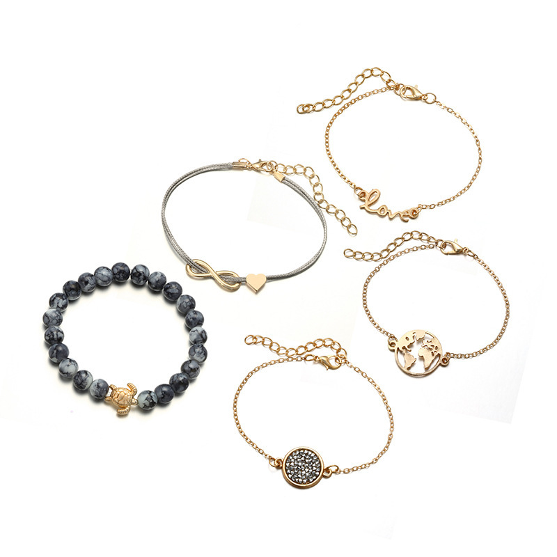 Women's Fashion Multilayer Hollow Circle Flower Lotus Faux Gem Chain Bracelet