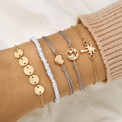 Women's Fashion Multilayer Hollow Circle Flower Lotus Faux Gem Chain Bracelet