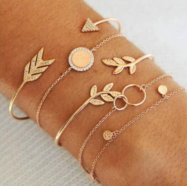 5pcs/Set Love Pentagram Moon Star Bracelets Women Bling Crystal Earth Beads Anklets Summer Jewelry Set