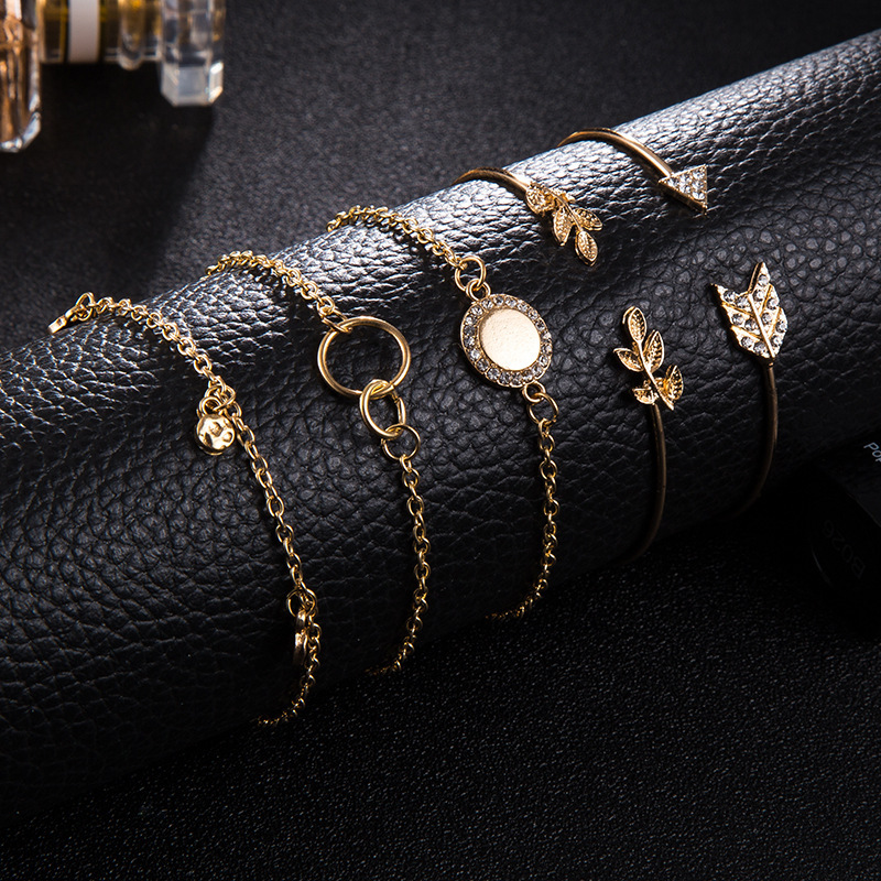 5pcs/Set Love Pentagram Moon Star Bracelets Women Bling Crystal Earth Beads Anklets Summer Jewelry Set