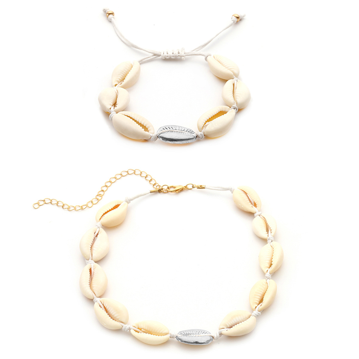 Natural Cowrie Shell Choker Necklace Gold-Plated Sea Shell Necklace Adjustable Cowry Charms Gilded Beaded Cord Rope Hemp Necklace Handmade Boho Beach