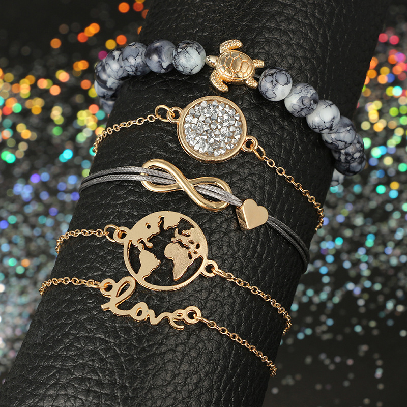 Women's Fashion Multilayer Hollow Circle Flower Lotus Faux Gem Chain Bracelet